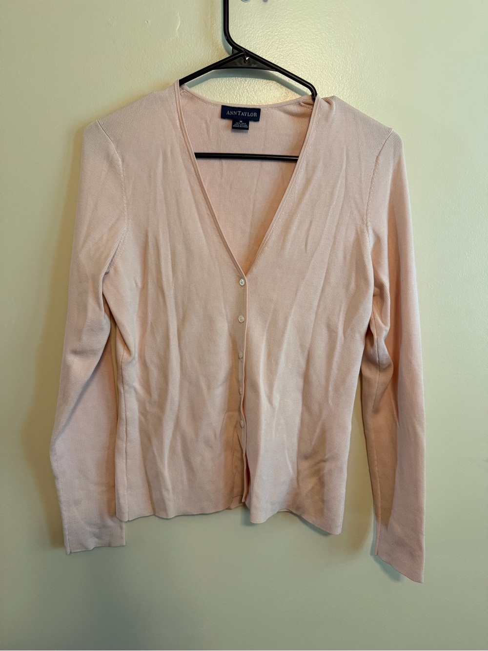 Ann Taylor Light Blush V-Neck Button Cardigan